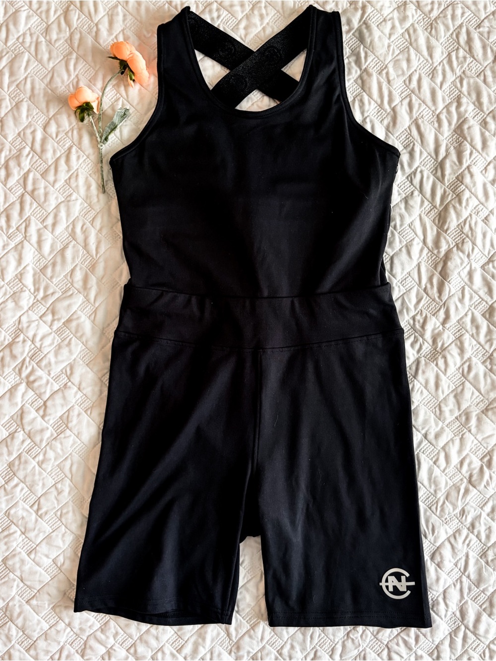 Nautica Competition Black Athletic Romper NWT Cross Back Bike Short Unitard M